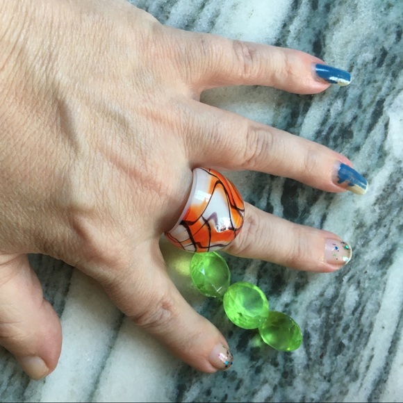 🎈🎈🎈jewelry bundle lot  NWOT orange glass Peruvian ring orange post earrings - Picture 3 of 10